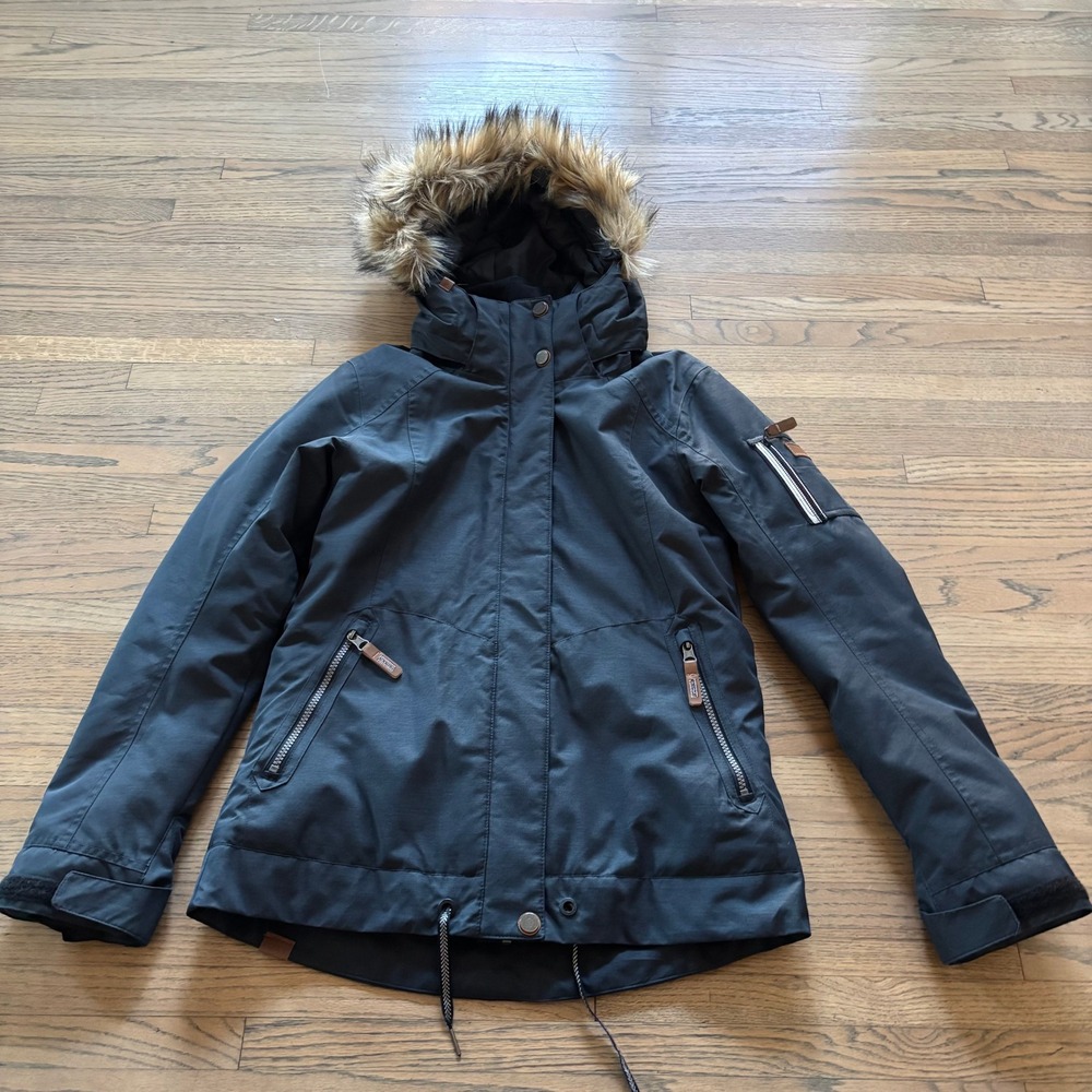 Roxy DryFlight 10K Women Sm Black Insulated Snowboard Ski Jacket Faux Fur Hood